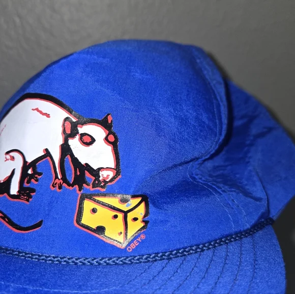 RARE Obey Blue Cap with white rat